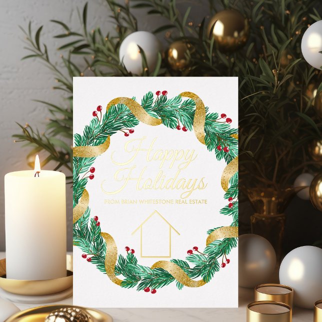 Real Estate Company Elegant Custom Christmas Gold Foil Holiday Card (Creator Uploaded)