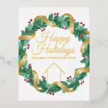 Real Estate Company Elegant Custom Christmas Gold Foil Holiday Postcard<br><div class="desc">This beautiful realtor Christmas postcard is custom made with your realty company name under the the agent name in chic gold foil typography within a festive red and green holly berry wreath with gold garland wrapping around the greenery. Contemporary holiday postcards for agent marketing this winter.</div>