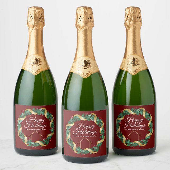 Real Estate Company Elegant Custom Christmas Party Sparkling Wine Label (Bottles)