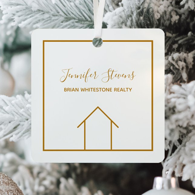 Real Estate Company Elegant Custom Gold Christmas Glass Ornament (Creator Uploaded)