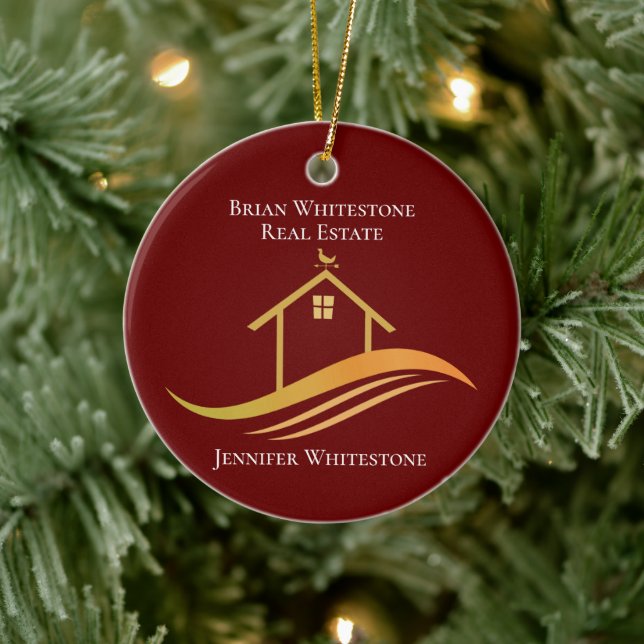 Real Estate Company Elegant Custom Red Realtor Ceramic Ornament (Tree)