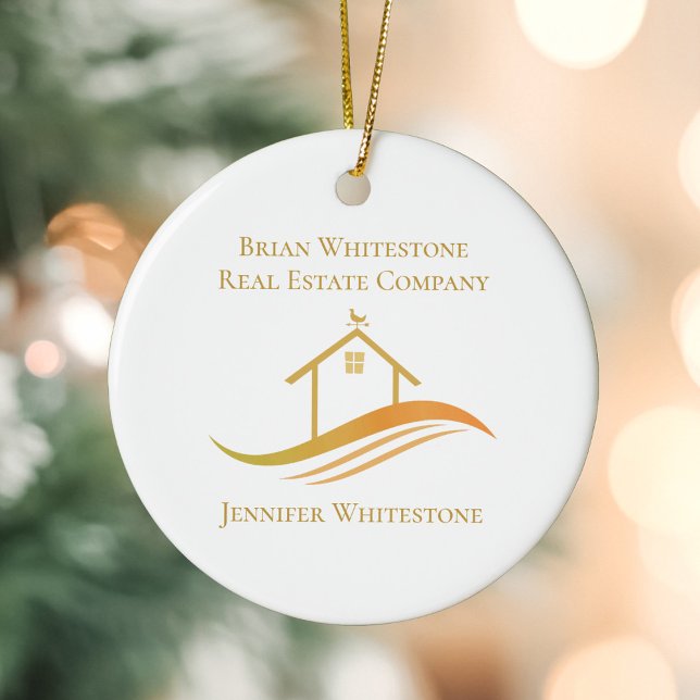 Real Estate Company Gold House Custom Realtor Ceramic Ornament (Creator Uploaded)