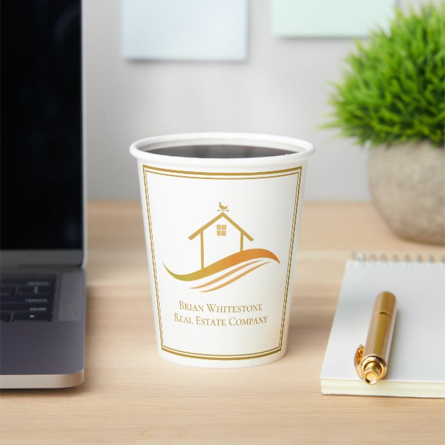 Real Estate Company Gold Open House Customizable Paper Cups (Insitu)