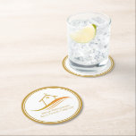 Real Estate Company Gold Open House Customizable Round Paper Coaster<br><div class="desc">This chic real estate company paper coaster for an open house is custom made with your realty company and agent name. This elegant gold marketing gift features a pretty house with a weathervane on top and sleek curves underneath. Personalize this modern business promotional item with your own information.</div>
