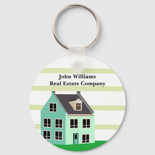 Real Estate Company House Modern Green Striped Keychain (Front)