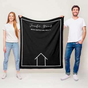 Real Estate Company House Monogram Realtor Black Fleece Blanket