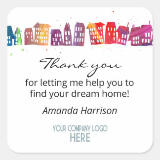 Real Estate Company Logo Thank You Colourful House Square Sticker