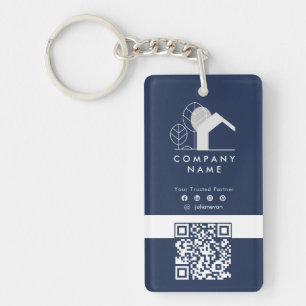 Real Estate Company Navy Blue and White Qr code Keychain