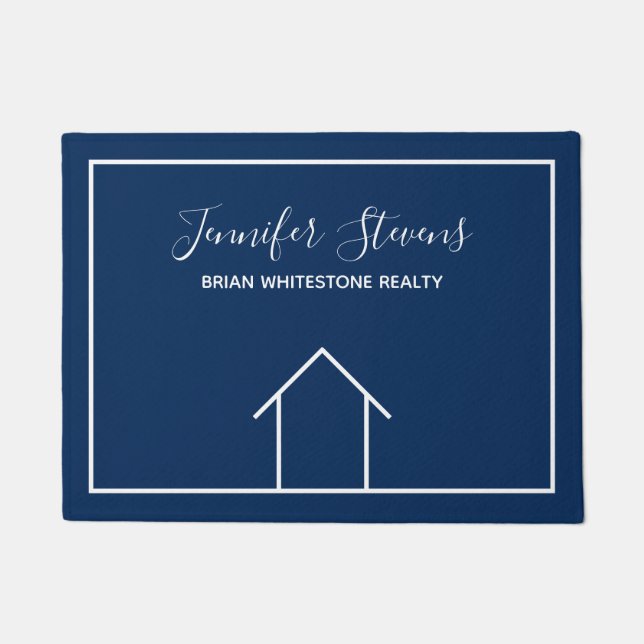 Real Estate Company Open House Custom Navy Blue Doormat (Front)