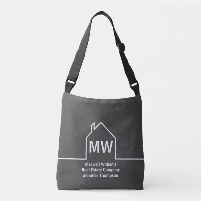 Real Estate Company Personalized Grey Realtor Crossbody Bag (Front)