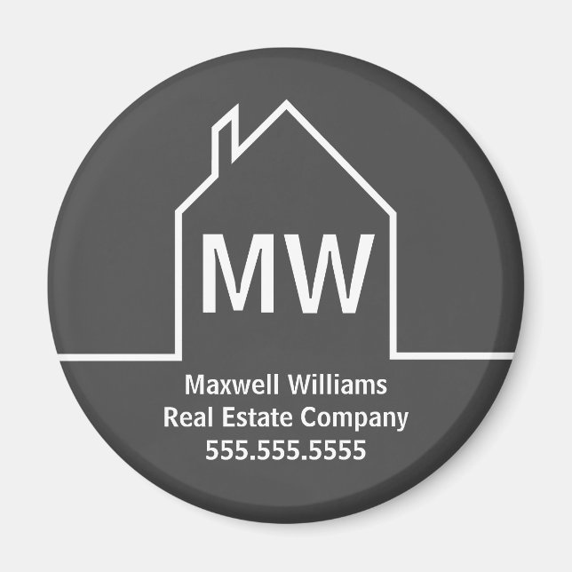 Real Estate Company Personalized Grey Realtor Magnet (Front)