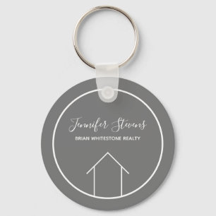 Real Estate Company Slate Grey Custom House Keychain