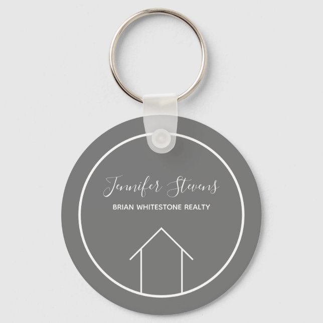 Real Estate Company Slate Grey Custom House Keychain (Front)