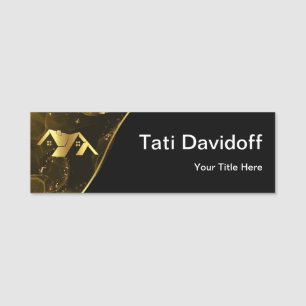 Real estate. Construction. Black Gold Name Tag