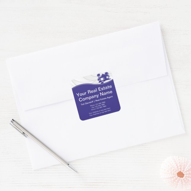 Real estate. Construction. Blue Silver  Square Sticker (Envelope)