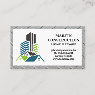 Real Estate Construction Builders   Steel Border Business Card