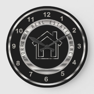 Real Estate Design in Silver and Black Large Clock