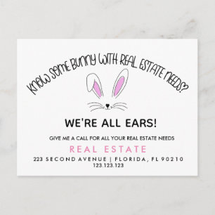 real estate easter bunny referrals Announcement  Postcard
