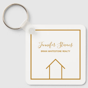 Real Estate Elegant Gold Custom Open House Realtor Keychain