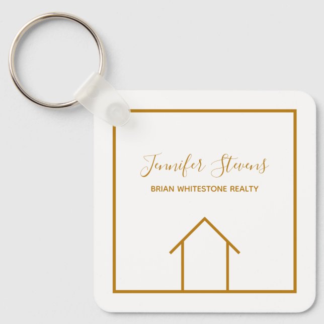 Real Estate Elegant Gold Custom Open House Realtor Keychain (Front)