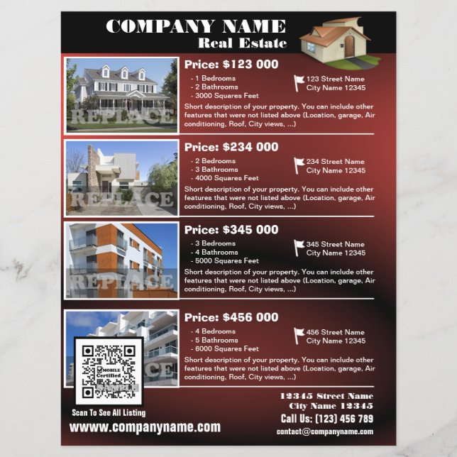 Real Estate – Glossy QR code flyer – Red (QR450) (Front)