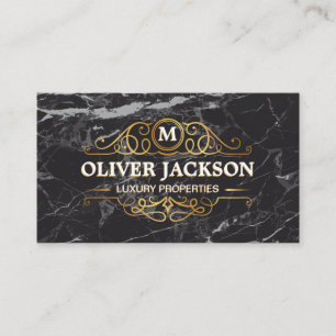 Real Estate   Gold Elements   Black Marble Business Card