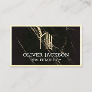Real Estate   Gold Lux Border   Black Gold Marble Business Card