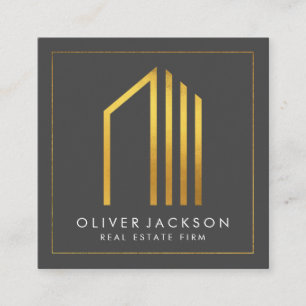 Real Estate   Gold Lux Executive Square Business Card