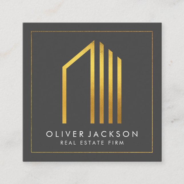 Real Estate | Gold Lux Executive Square Business Card (Front)