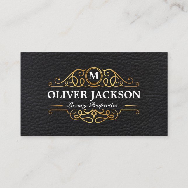 Real Estate | Gold Luxury Properties | Leather Business Card (Front)