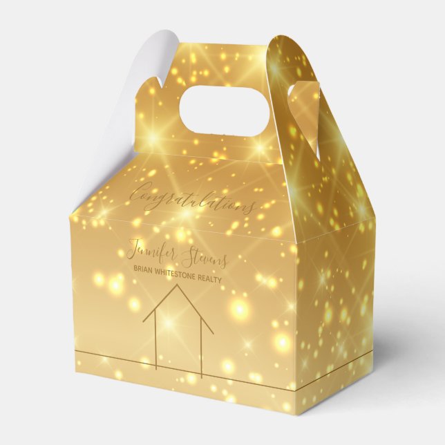 Real Estate Gold Sparkle Congratulations New Home Favor Box (Front Side)