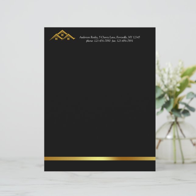 Real Estate Golden House Logo Modern Realtor Letterhead (Standing Front)