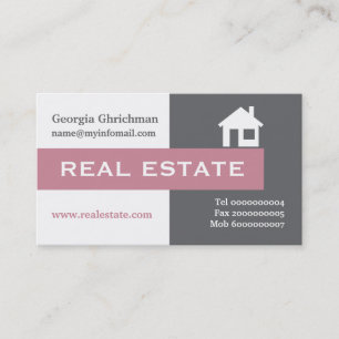 Real estate grey, white, puce pink eye-catching business card