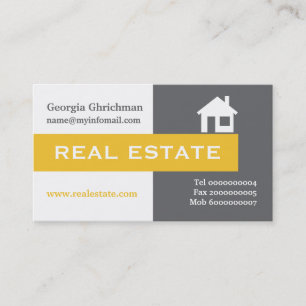 Real estate grey, white, yellow eye-catching business card