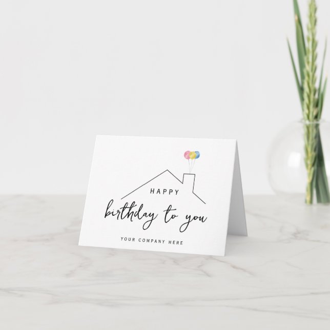 Real Estate Happy Birthday House Balloons  Card (Front)
