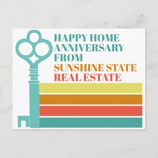 Real Estate Happy Home Anniversary Retro Striped Postcard (Front)