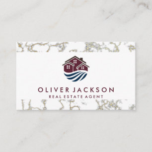Real Estate Home   Gold Marble Business Card