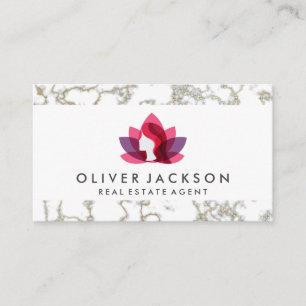 Real Estate Home   Gold Marble   Lotus Woman Business Card