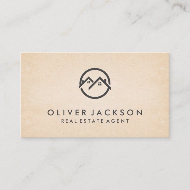 Real Estate Home Icon | Paper Texture Business Card (Front)