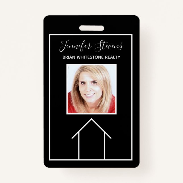 Real Estate House Black White Custom Realtor Badge (Front)