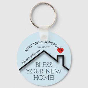 Real Estate House Heart Custom Realtor Business Ke Keychain
