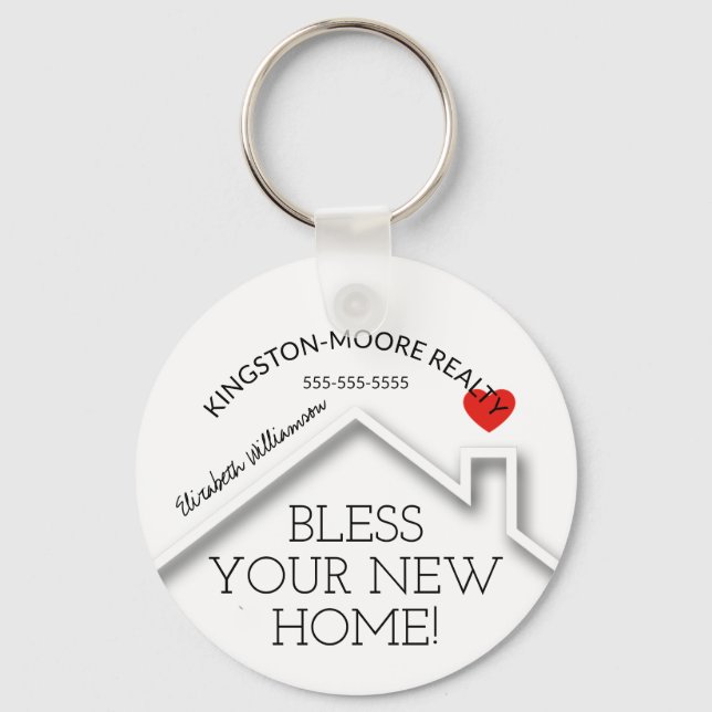 Real Estate House Heart Custom Realtor Business Keychain (Front)