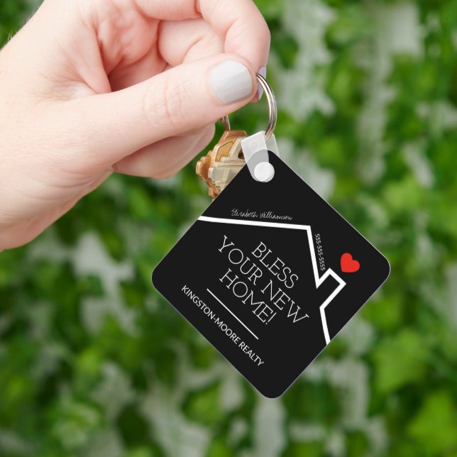 Real Estate House Heart Custom Realtor Business Keychain (Hand)