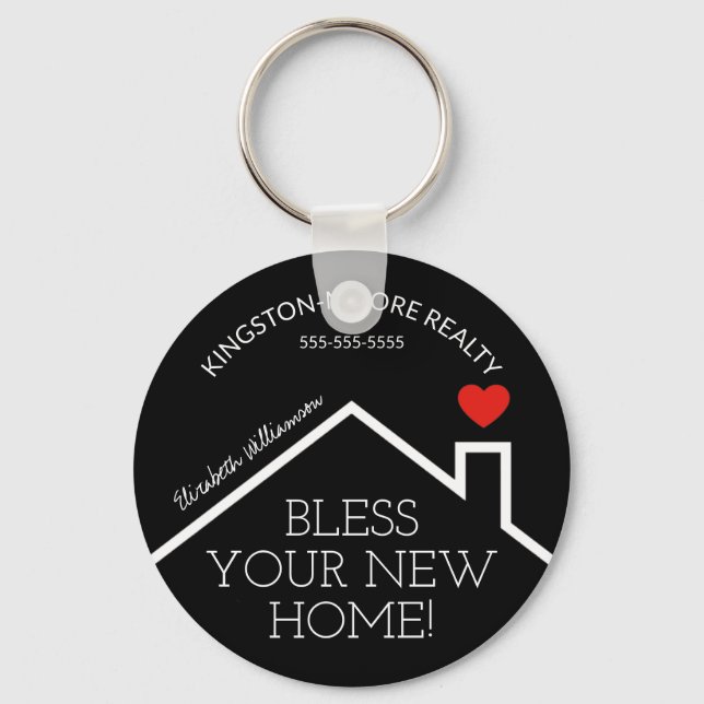 Real Estate House Heart Custom Realtor Business Keychain (Front)