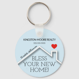 Real Estate House Heart Custom Realtor Business Keychain