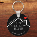 Real Estate House Heart Custom Realtor Business Keychain<br><div class="desc">2" round keychain features a red heart over a new home's roof, the words "Bless Your New Home!" along with your company name, phone number and agent's name. CHANGE THE BACKGROUND COLOR to anything - we show black. Personalize this business marketing gift with your own information to congratulate buyers on...</div>