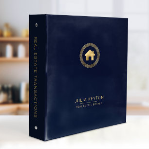 Real Estate House Logo Greek Key Navy Blue Gold Binder