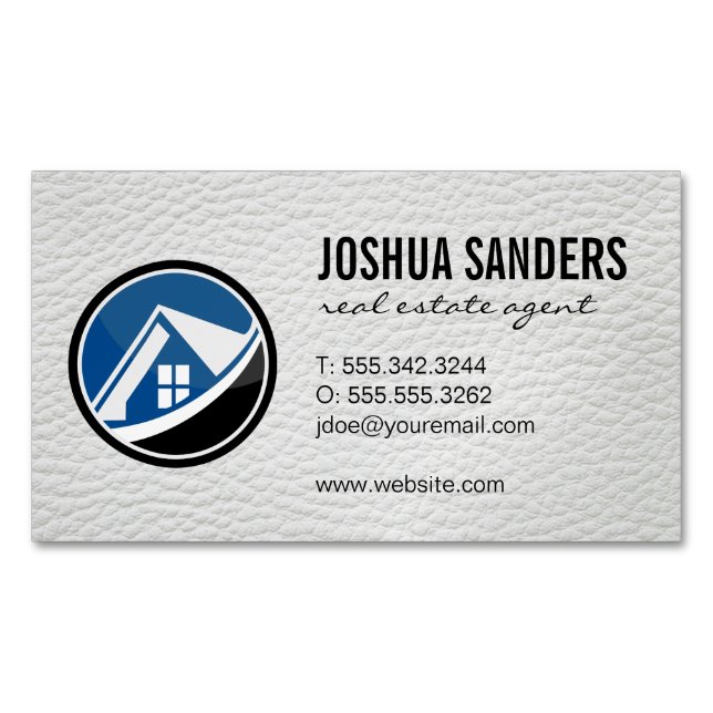 Real Estate House Logo | Leather Magnetic Business Card (Front)