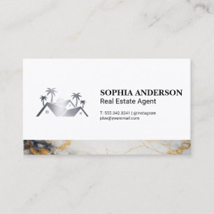Real Estate House Metallic Logo Marble Trim Business Card