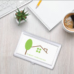 Real Estate House Tree Business Card Holder<br><div class="desc">A simple and clean real estate broker or agent,  business card holder with an architectural design and a green tree. Customize with your name.</div>